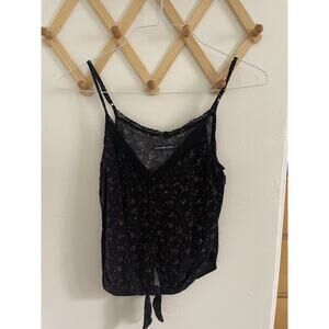 Abercrombie & Fitch Top Small Black Spaghetti Strap Crop Front Tie Button Up